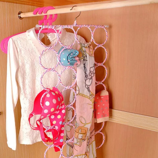 28 Holes Scarf and Tie Holder Space Saving Organizer for Closet, Hangers for Scarves, Belts, and Ties