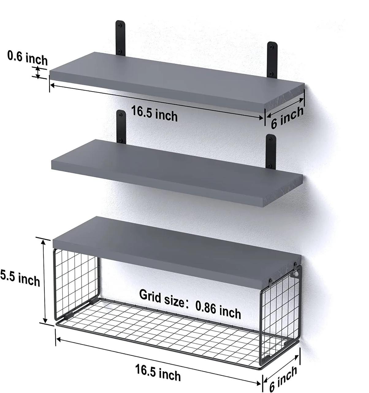 Solid Pine Wood Floating Bathroom Shelves – 40cm Modern Wall-Mounted Storage (Available in Grey)