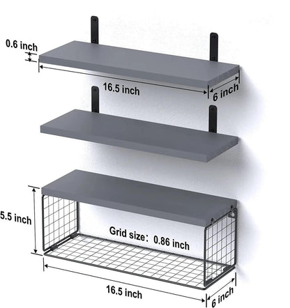 Solid Pine Wood Floating Bathroom Shelves – 40cm Modern Wall-Mounted Storage (Available in Grey)