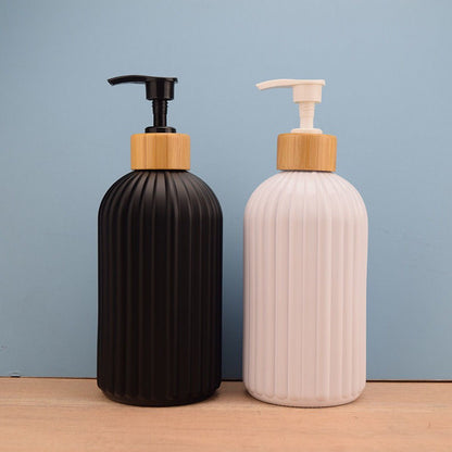 Luxury Lotion, Soap & Gel Dispenser Shower Gel & Shampoo Container with Bamboo Lid (Available in Black & White)