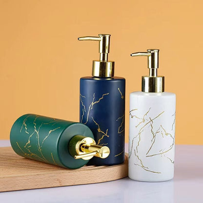 Luxury Ceramic Lotion, Soap, & Gel Dispenser 300ml Shower Gel & Shampoo Container, Available in White, Blue, Black, Navy Blue