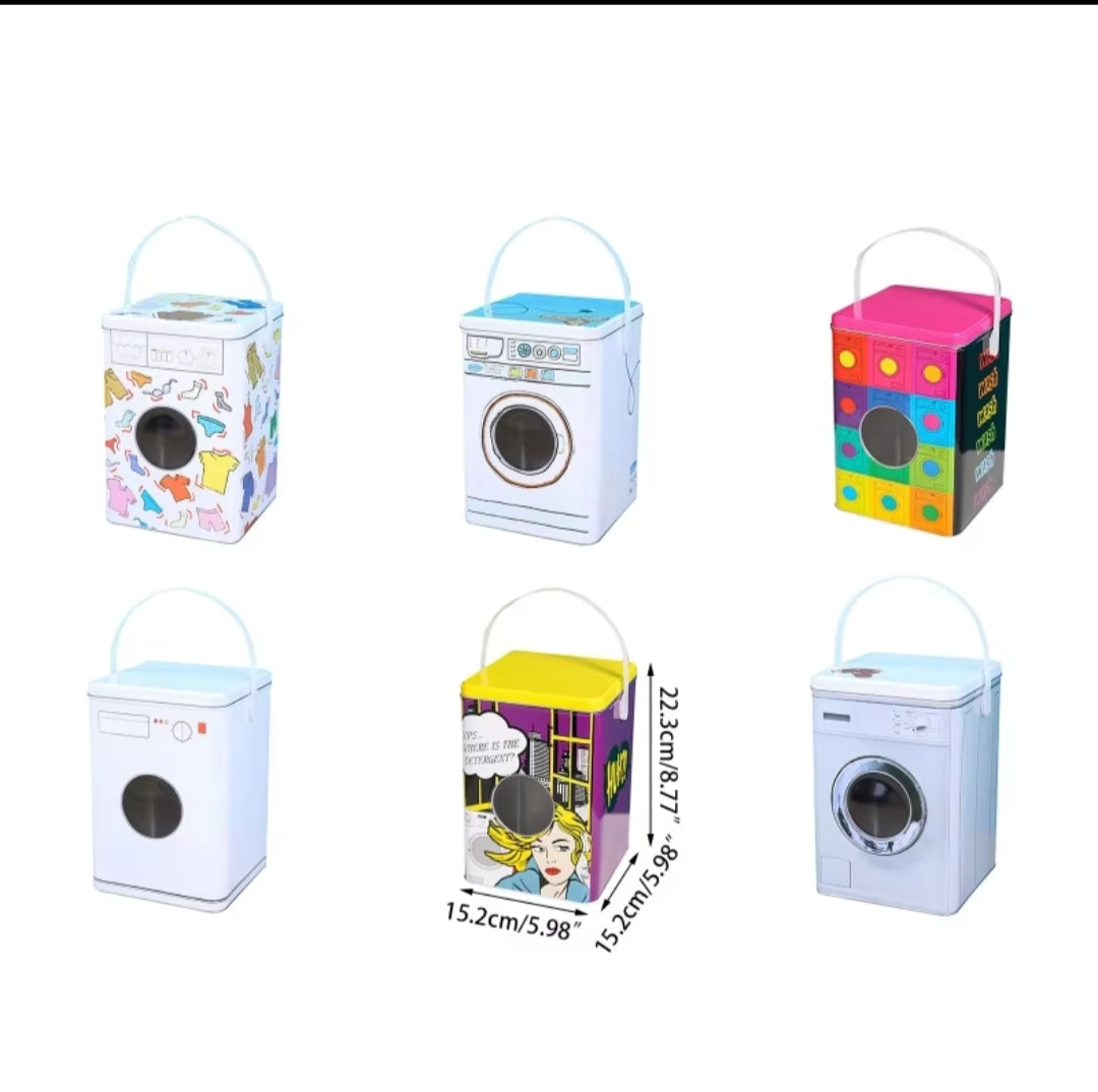 Washing Machine Themed Laundry Detergent Storage Container | 4.6L Tinplate Powder Storage Box | Fun & Functional Laundry Room Decor