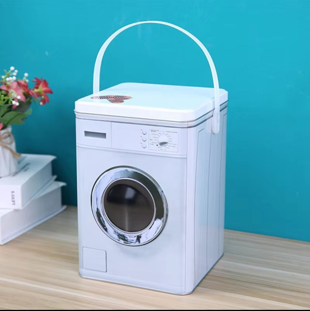 Washing Machine Themed Laundry Detergent Storage Container – 4.6L Tinplate Powder Storage Box