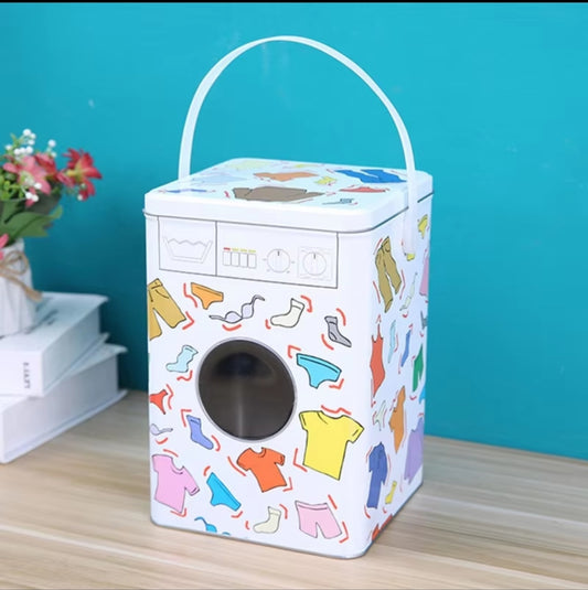 Washing Machine Themed Laundry Detergent Storage Container – 4.6L Tinplate Powder Storage Box