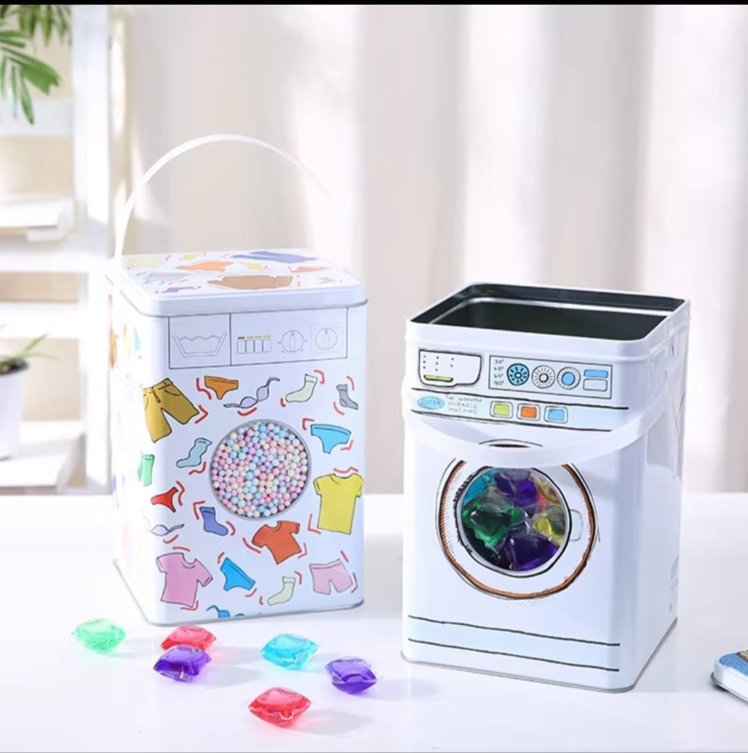 Washing Machine Themed Laundry Detergent Storage Container | 4.6L Tinplate Powder Storage Box | Fun & Functional Laundry Room Decor