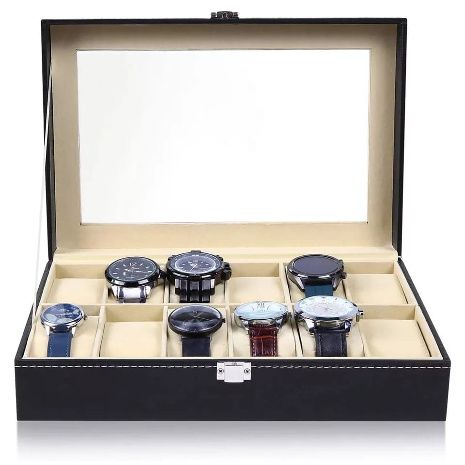 12 Slots Watch Organizer | Storage Box |  Dust Free Display Case for Watch Collection (Holds 12 Watches)