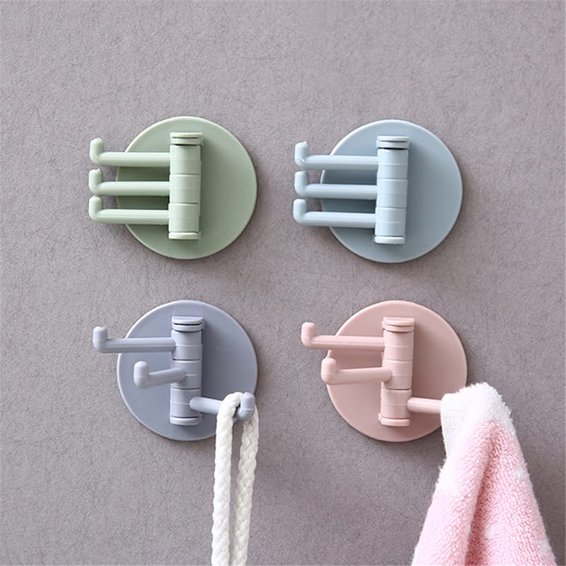 Self Adhesive 180° Rotation 3-in-1 Hook – Multi-Purpose Key Holder, Towel Hanger, and Storage Hook (Pair)