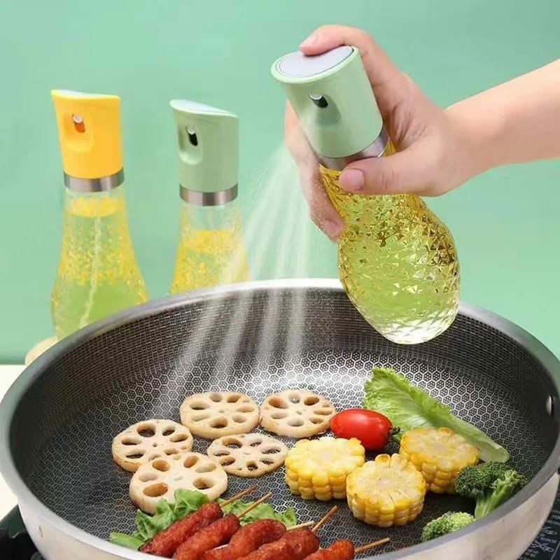 Oil Sprayer – 260ml Stainless Steel & Glass Bottle, Visible Capacity with Press Control for Healthy Cooking