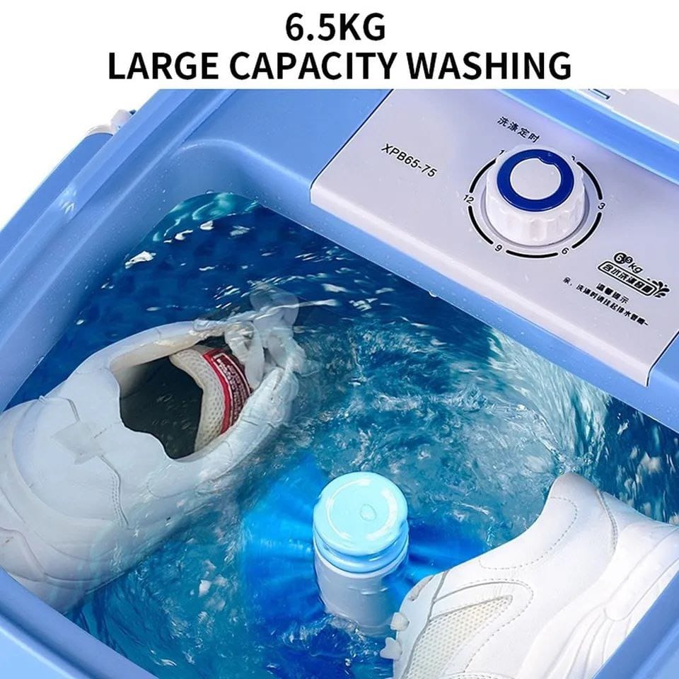 Mini Washing Machine with Shoe Brush | 6.5kg Capacity | Pulsator Type | Blue Light Bacteriostatic | Drain Basket Drying