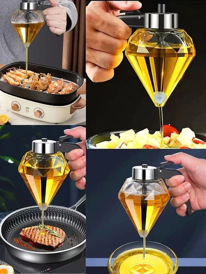 Exquisite Diamond Glass Honey/Oil Dispenser – Drip-Free, 200ml Capacity for Olive Oil, Honey, Vinegar & Condiments