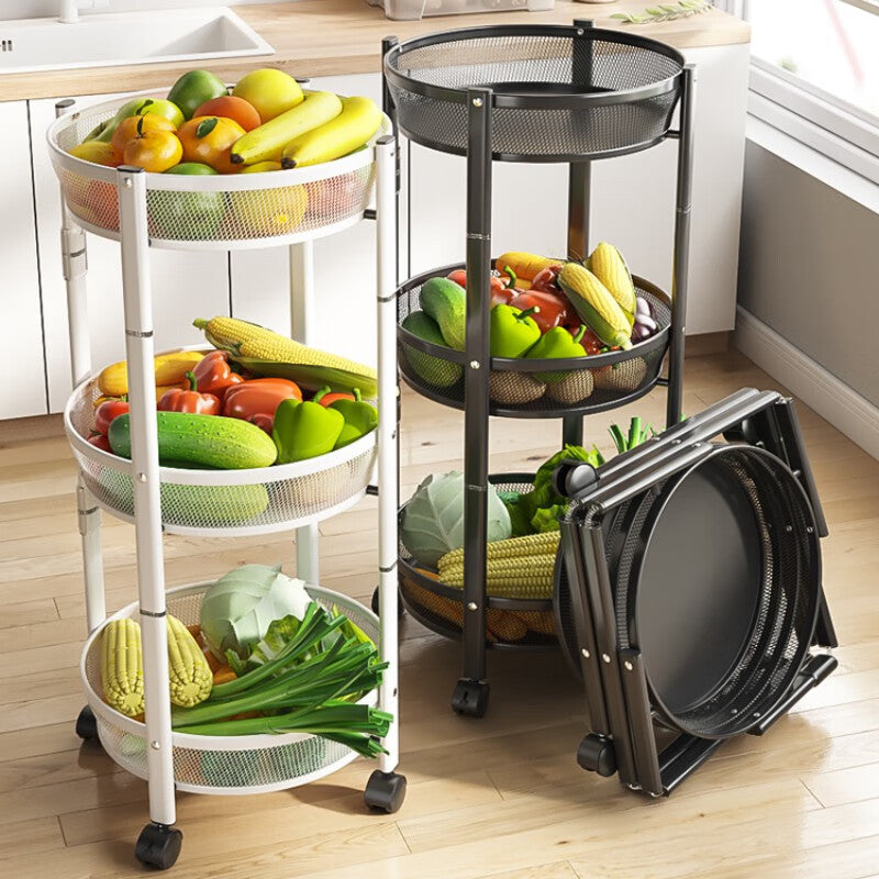 3-Tier Collapsible Rack  Foldable Storage with Lockable Wheels for Kitchen, Living Room, or Office