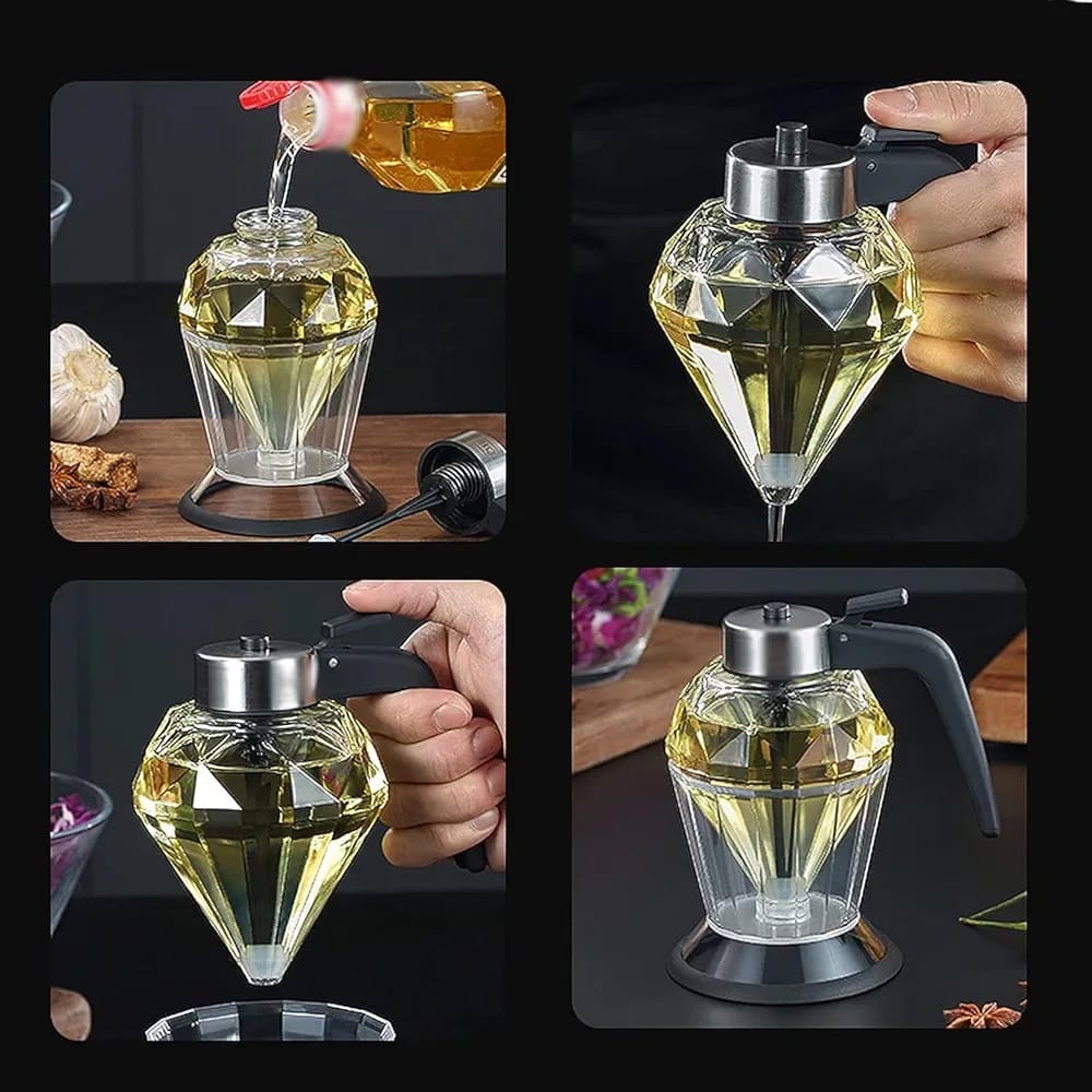 Exquisite Diamond Honey|Oil Dispenser | 200ml Glass + PP | Drip Free Dispenser for Olive Oil, Honey, Vinegar, Liquid Condiments