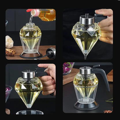 Exquisite Diamond Honey|Oil Dispenser | 200ml Glass + PP | Drip Free Dispenser for Olive Oil, Honey, Vinegar, Liquid Condiments