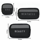 3pc Portable Mesh Personal Hygiene Bag Set Cosmetic Storage, Travel Makeup Bag Organizer for Women