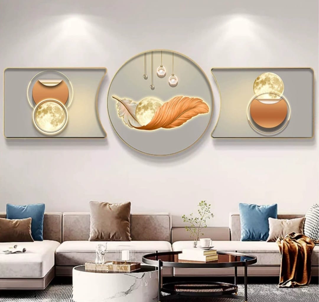 3pcs Crystal Porcelain Decorative Painting Set – Elegant Wall Art for Office, Bedroom, Living Room, Kitchen (30x50x2 + 50x50x1)