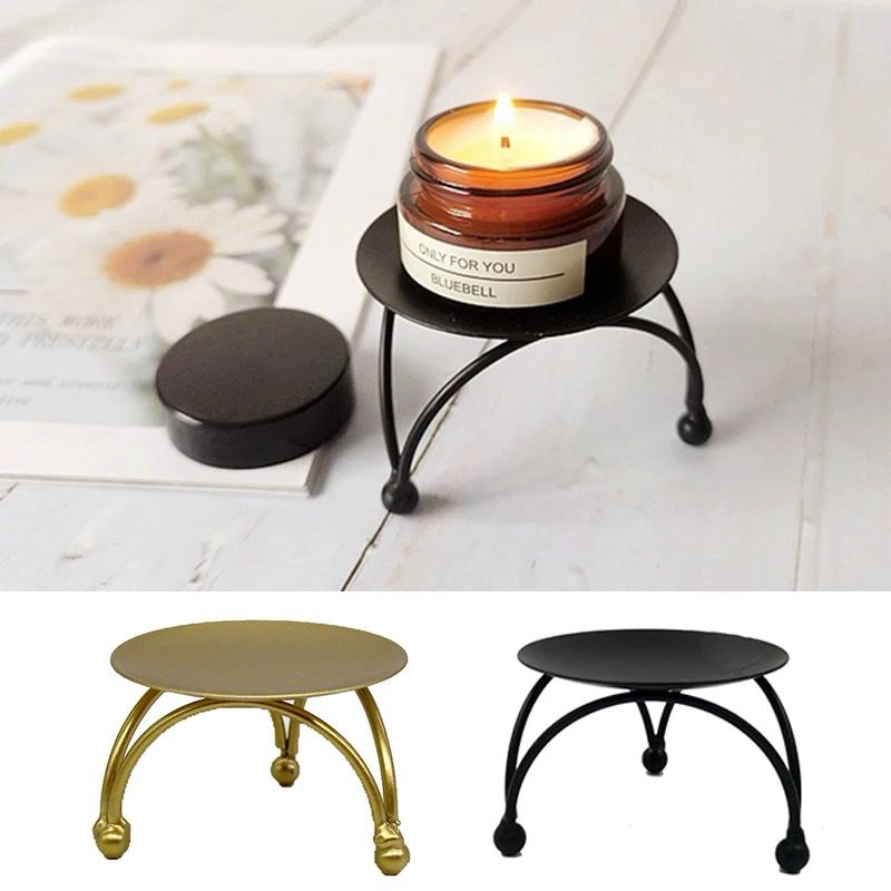 Iron Plated Candle Holders | Pillar Metal Plate for Wedding, Party, Festival, Home Decoration, Available in Gold and Black (7cm x 4.5cm)