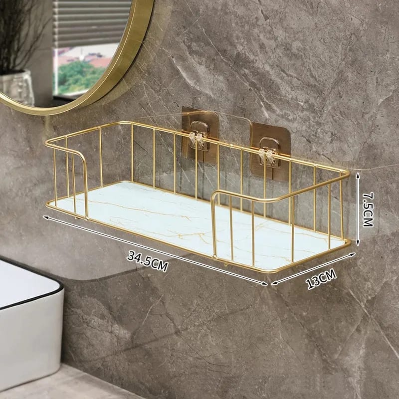 Luxury Bathroom Shelf with Marble Glass Plate | Nordic Light Design, Available in Small and Large Sizes | Small (34.5x13x7.5cm), Large (44.5x13x7.5cm)