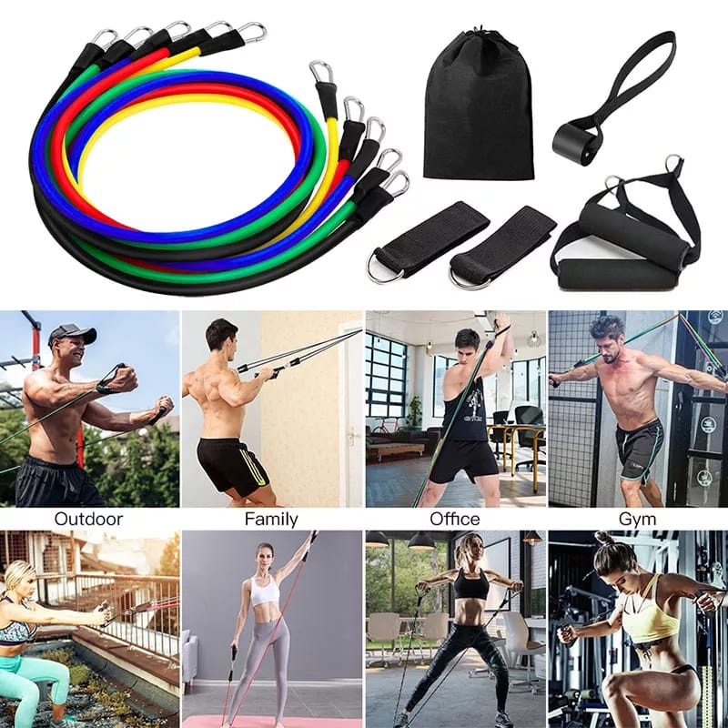 11pcs Full Body Exercise Multipurpose High Elastic Resistance Band Set | TPE Material for Fitness, Yoga, Weightlifting (Men & Women)