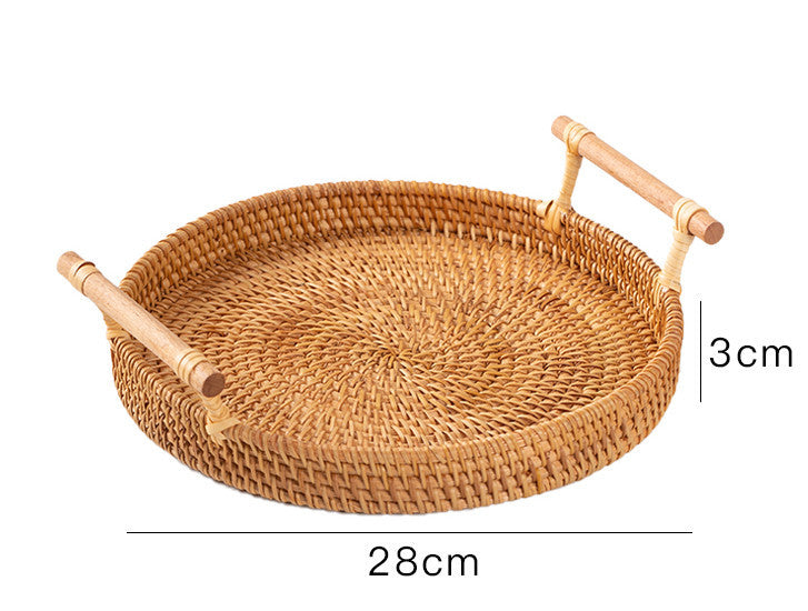 Rattan Multipurpose Basket Beech and Autumn Vine with Handle, 28cm, Versatile Decorative Tray and Organizer