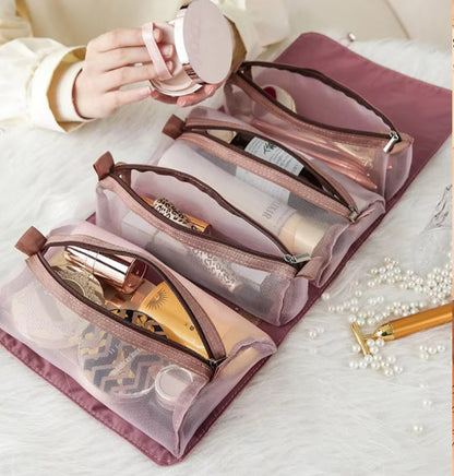 4Pcs In 1 Detachable Makeup Bag – Foldable, Travel-Friendly Cosmetic and Wash Storage Bag (Available in Multiple Colors)