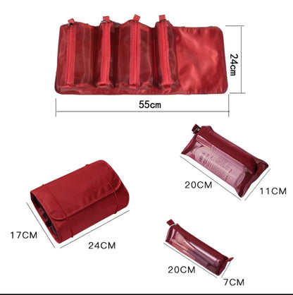 4Pcs In 1 Detachable Makeup Bag – Foldable, Travel-Friendly Cosmetic and Wash Storage Bag (Available in Multiple Colors)