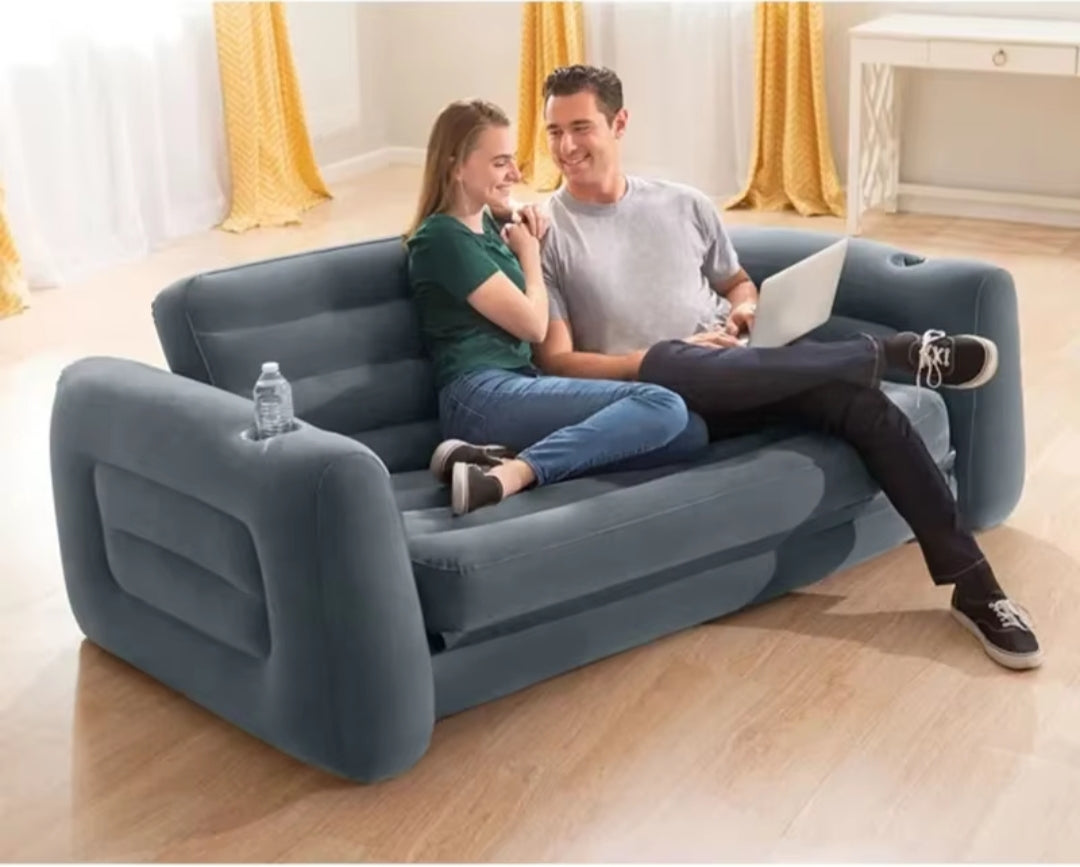 Intex 3-Seater Inflatable Pull-Out Sofa with FREE Electric/Manual Pump – Extendable (203cm x 224cm)