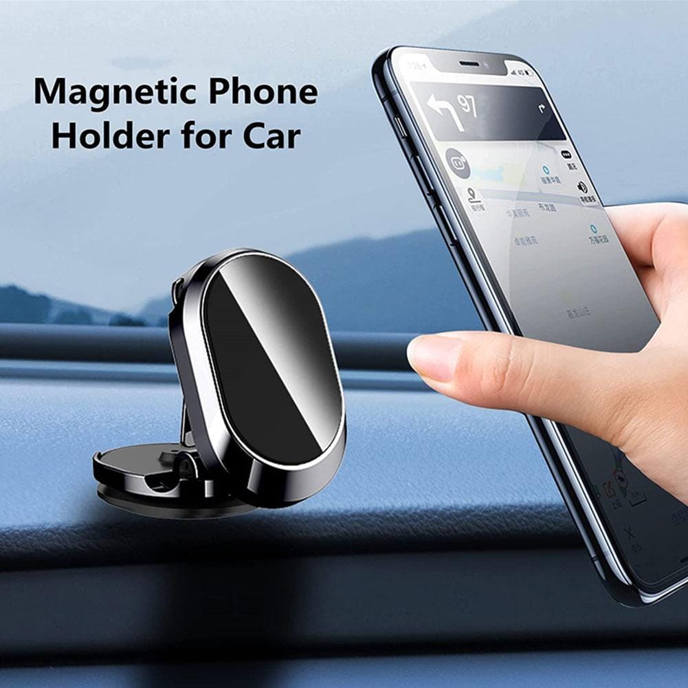 360° Rotating Magnetic Phone Holder – 2024 Upgraded Retractable & Foldable Mount with Strong Magnet (Black, Silver)