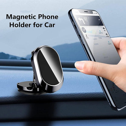 360° Rotating Magnetic Phone Holder – 2024 Upgraded Retractable & Foldable Mount with Strong Magnet (Black, Silver)