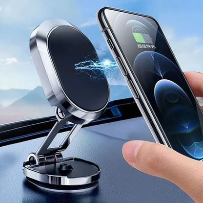 360° Rotating Magnetic Phone Holder – 2024 Upgraded Retractable & Foldable Mount with Strong Magnet (Black, Silver)