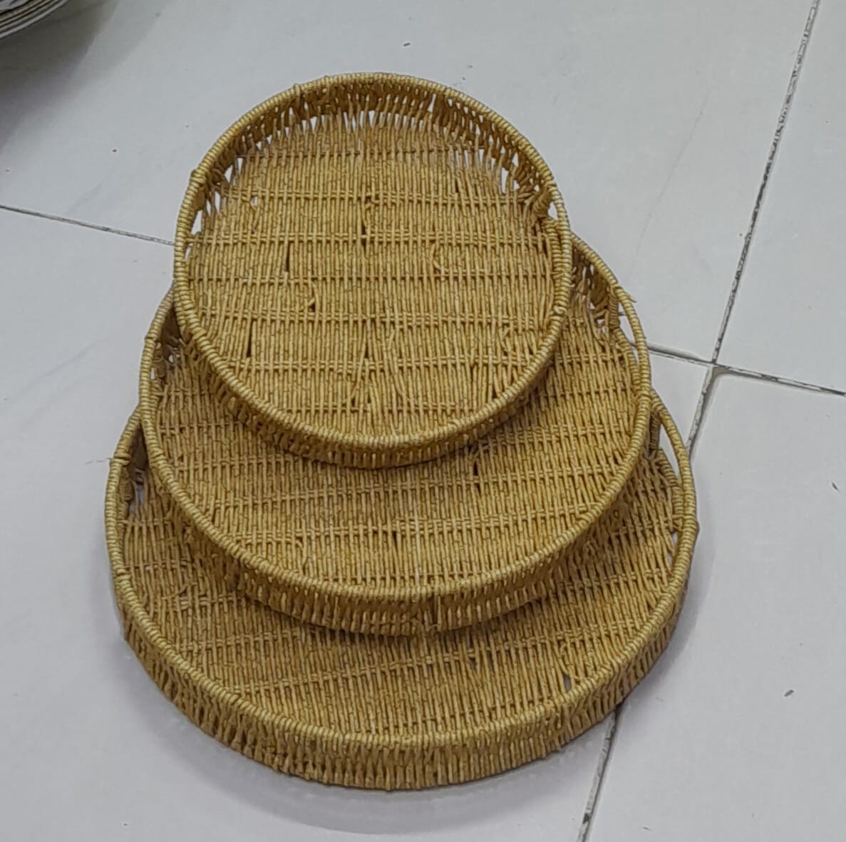 3 in 1 Rattan Trays Set of 3 – Woven Oval and Rectangular Decorative Trays for Rustic Breakfast, Drinks, Snack, and Bread Serving