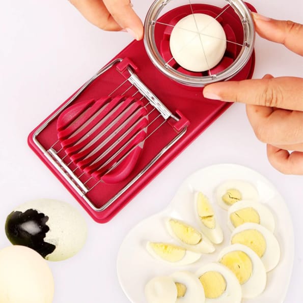 2in1 Fruit & Egg Slicer | Available in Pink, Green, and Maroon | Easy & Efficient Kitchen Tool