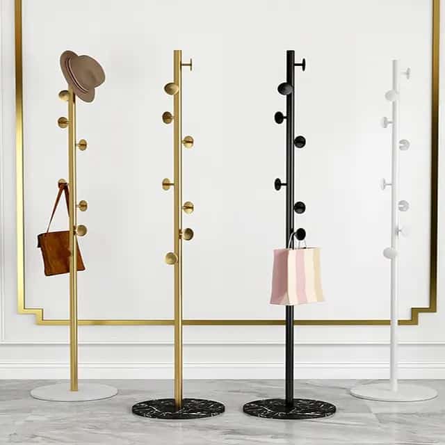 Marble Base Luxury Coat Rack Floor Standing Clothes & Hat Hanger, Multifunctional Tree Hanger for Handbags & Home Accessories, Available in Black, White, & Gold