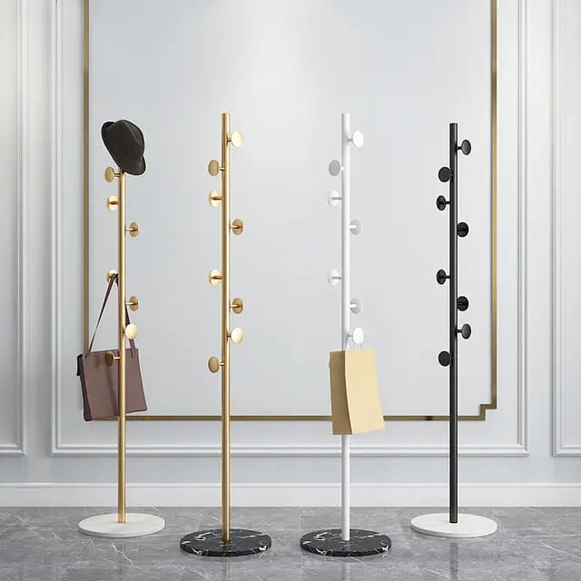 Marble Base Luxury Coat Rack Floor Standing Clothes & Hat Hanger, Multifunctional Tree Hanger for Handbags & Home Accessories, Available in Black, White, & Gold