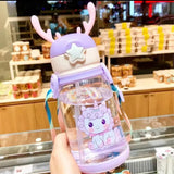 Antlers Kids Water Bottle | 600ml with Pop Up Silicone Straw, Adjustable Strap & Assorted Stickers (Silicone+PC+PP Material)