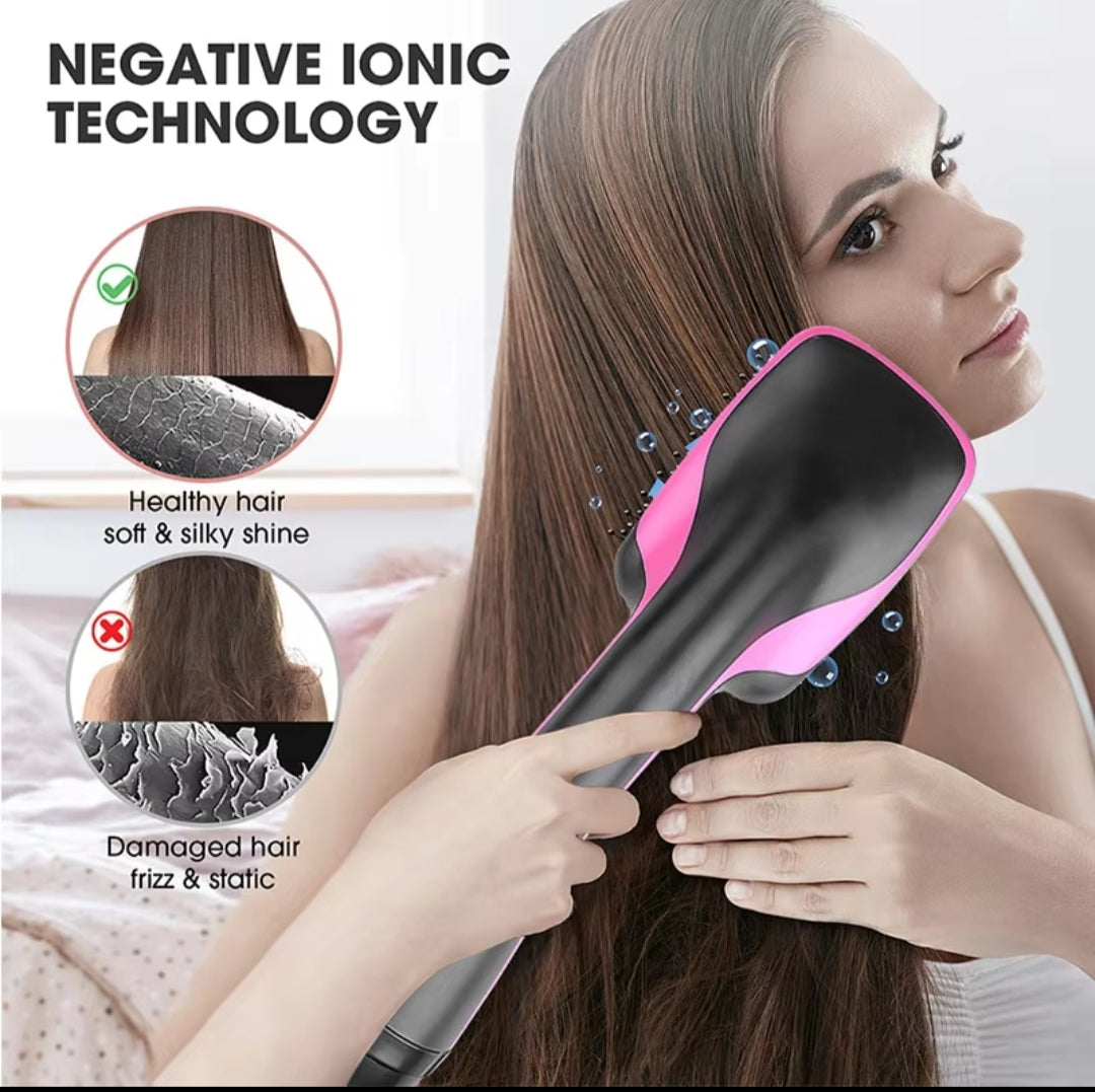 3-in-1 Hair Straightener Brush – Anti-Scald, 1000W Fast Heating with Negative Ions, Travel Size (110-240V)