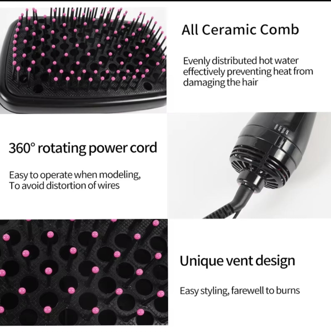 3-in-1 Hair Straightener Brush – Anti-Scald, 1000W Fast Heating with Negative Ions, Travel Size (110-240V)