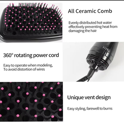 3-in-1 Hair Straightener Brush – Anti-Scald, 1000W Fast Heating with Negative Ions, Travel Size (110-240V)