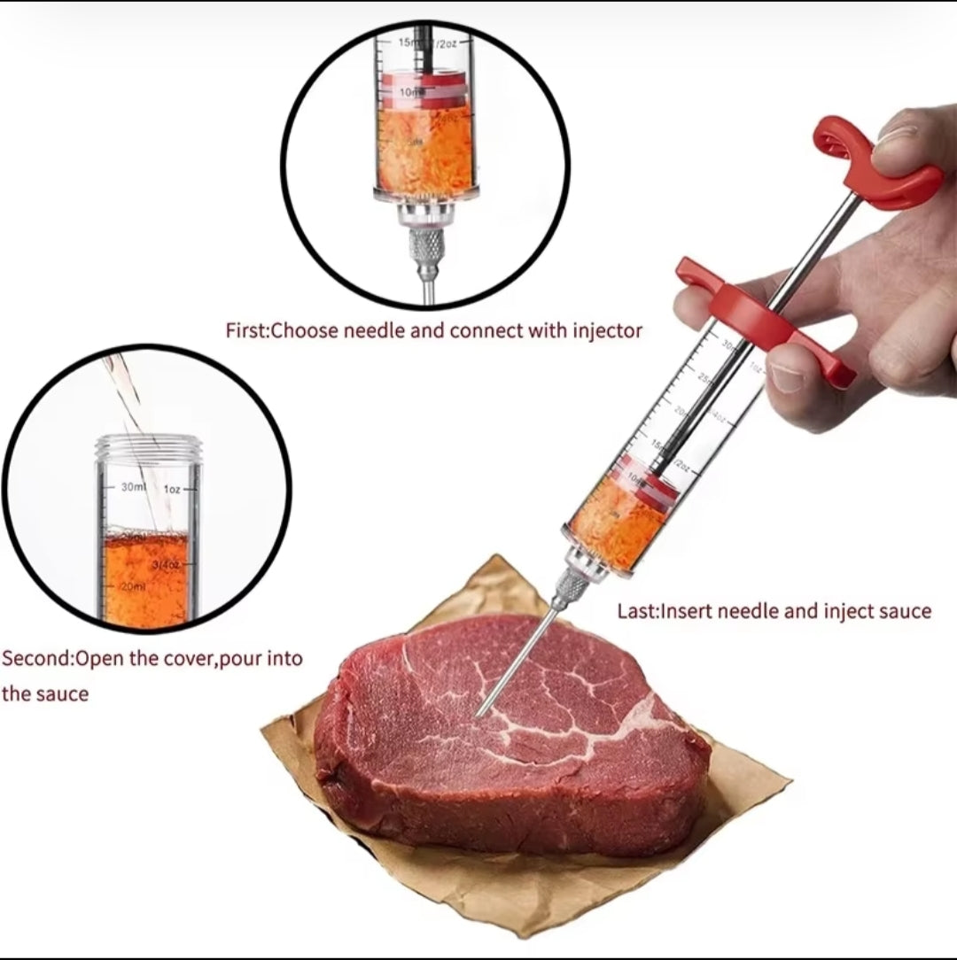 BBQ Meat Syringe Marinade Injector with Stainless Steel Needle – Perfect for Flavorful Grilling and Roasting