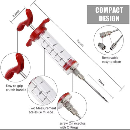 BBQ Meat Syringe Marinade Injector with Stainless Steel Needle – Perfect for Flavorful Grilling and Roasting