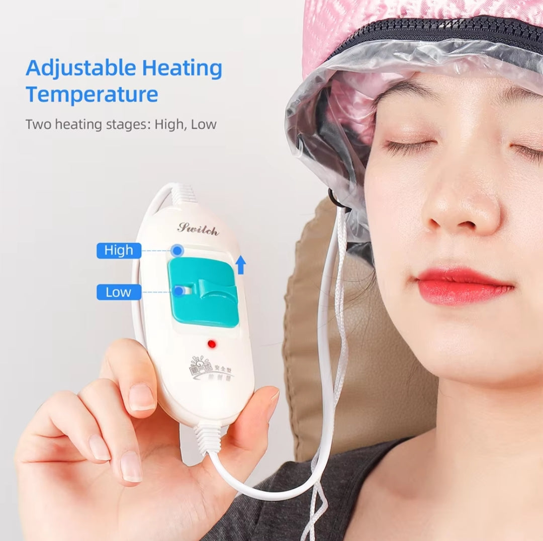 Hair Steamer Cap – Restocked! 3-Level Temperature Control, Waterproof & Portable Design (Pink, Red)