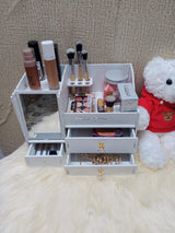 Wooden Makeup Organizer Drawer with Mirror  Large Capacity Beauty Storage