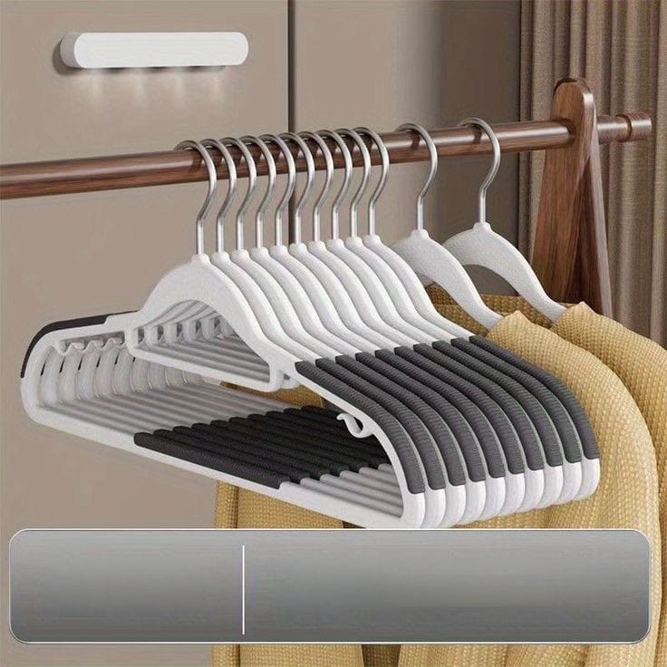 10pcs Household Hangers ABS Material, Velvet Surface, Ultra Slim Design, Notched Shoulders, Holds up to 10 Pounds