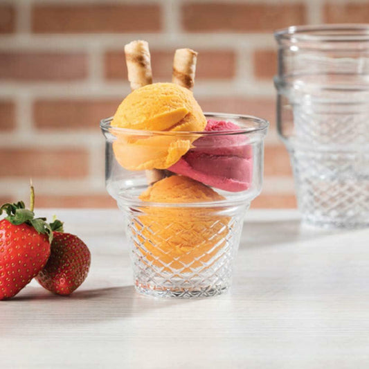 Set of 3 Pasabahce Minicornet Ice Cream Cups|  450ml Sturdy Glass, Freezer Safe