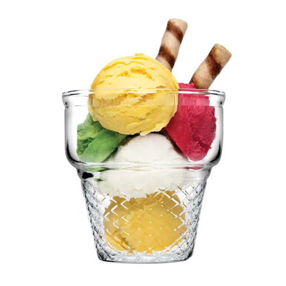 Set of 3 Pasabahce Minicornet Ice Cream Cups|  450ml Sturdy Glass, Freezer Safe