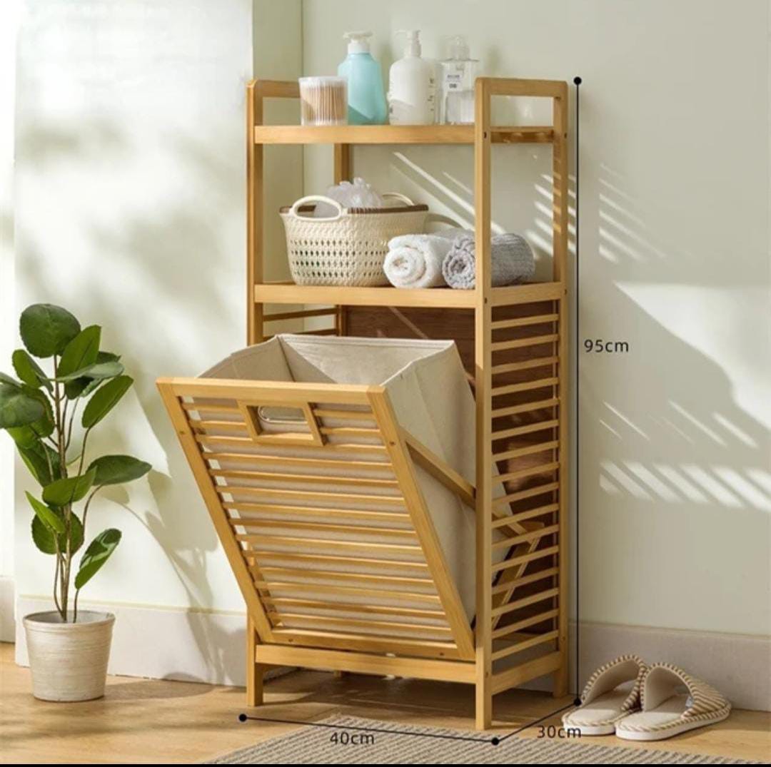 Bamboo Bathroom Organizer | Eco-Friendly, Multi Tier Storage Shelf for Toiletries and Towels |  40cm x 30cm x 95cm