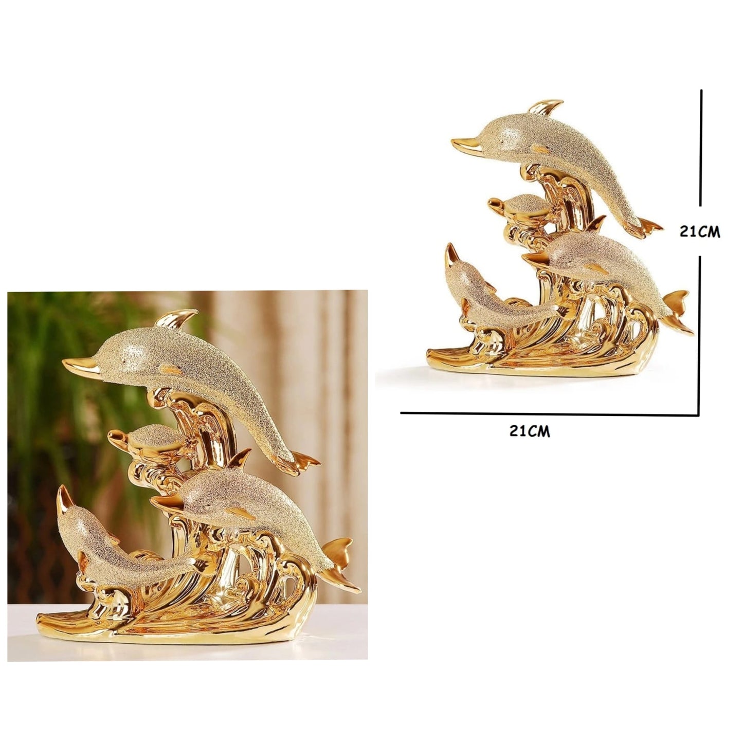 Elegant Gold Dolphin Decor Luxury Home Accent Sculpture for Living Room, Office, or Desk Display