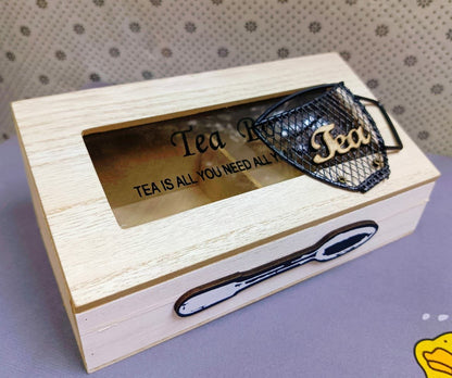 Compartment Wooden Teabag|Coffee Organizer Eco Friendly, Solid Wood with Stainless Steel Frame