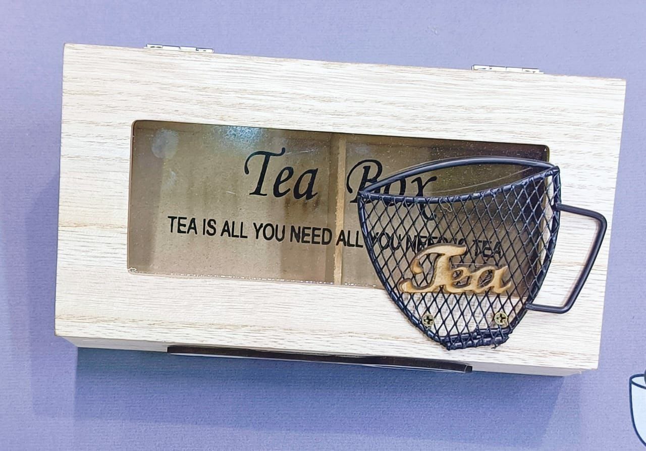 Compartment Wooden Teabag|Coffee Organizer Eco Friendly, Solid Wood with Stainless Steel Frame