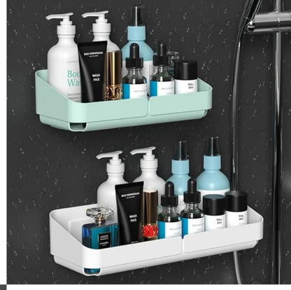 Wall Mounted Plastic Bathroom Storage Rack |  No Drill Adhesive Plastic Organizer | Bathroom Storage Organizer