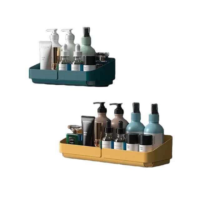 Wall Mounted Plastic Bathroom Storage Rack |  No Drill Adhesive Plastic Organizer | Bathroom Storage Organizer